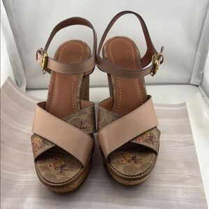 Coach Tan and Pink Wedges with Cork-Style Heel NWOT